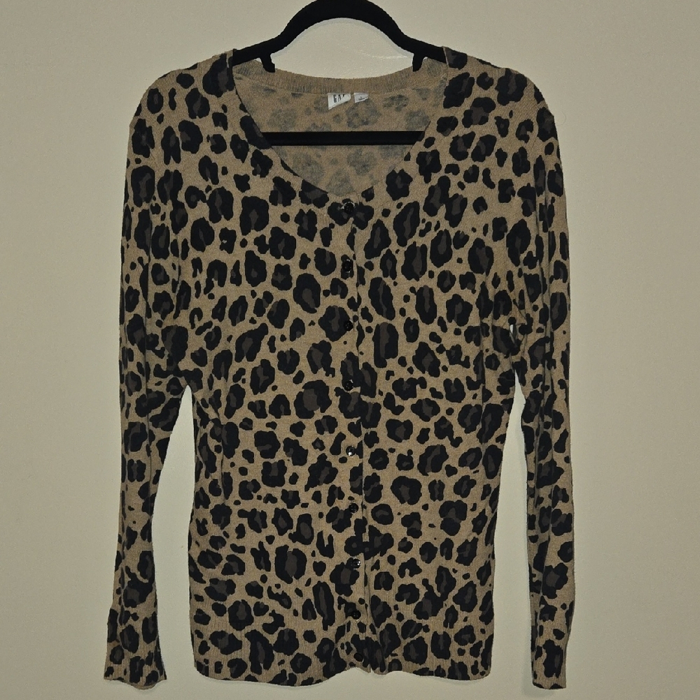 GAP Leopard Button Down Cardigan